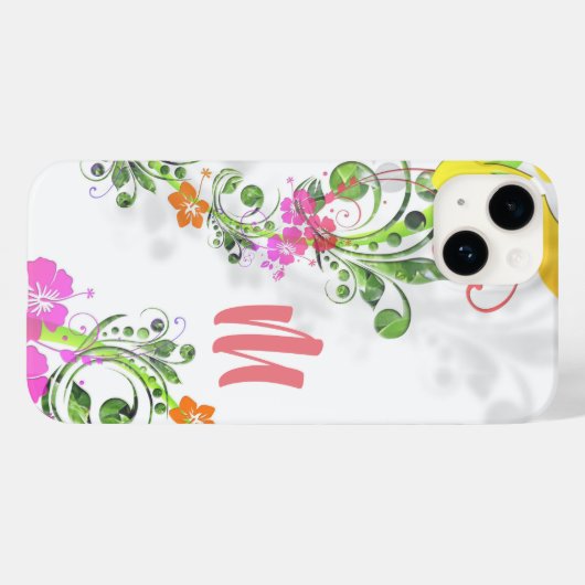 Tropischer Hibiskus mit Blumen, rosa, grüngelb Case-Mate iPhone Hülle (Rückseite (Horizontal))