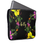 Tropischer Hibiskus mit Blumen, schwarz, rosa, grü Laptopschutzhülle (Vorne Rechts)