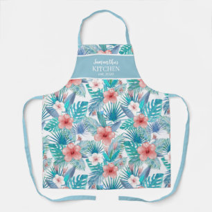 Tropischer Hibiskus mit Personalisierter Bezeichnu Schürze