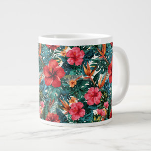 Tropischer Hibiskus & Monstera-Blätter Kaffeetasse Jumbo-Tasse