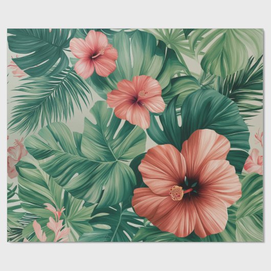 Tropischer Hibiskus & Monstera Geschenkpapier (Flach)