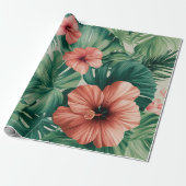 Tropischer Hibiskus & Monstera Geschenkpapier (Ungerollt)