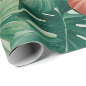 Tropischer Hibiskus & Monstera Geschenkpapier (Rolleneckpunkt)