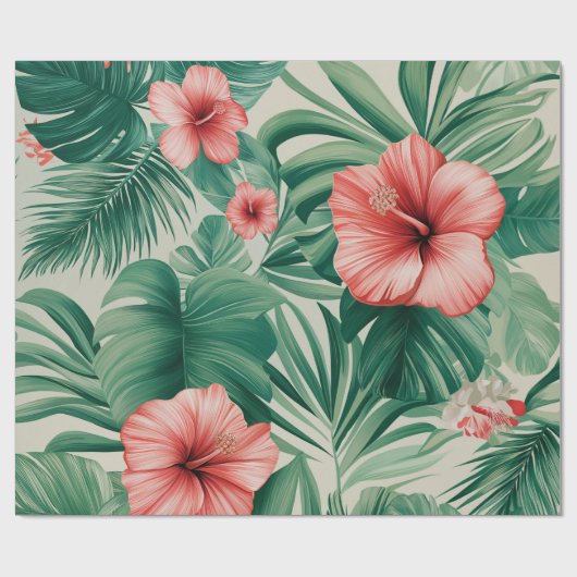 Tropischer Hibiskus & Monstera Geschenkpapier (Flach)