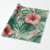 Tropischer Hibiskus & Monstera Geschenkpapier (Ungerollt)