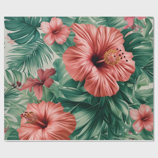 Tropischer Hibiskus & Monstera Geschenkpapier (Flach)