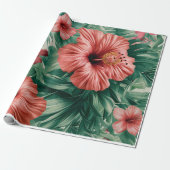 Tropischer Hibiskus & Monstera Geschenkpapier (Ungerollt)