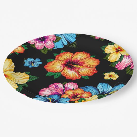 Tropischer Hibiskus Pappteller (Schrägansicht)