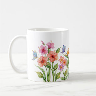 Tropischer Hibiskus Plumeria Schmetterlingsgarten Kaffeetasse