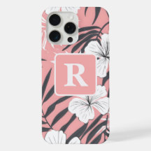Tropischer Hibiskus rosa personalisiertes Monogram