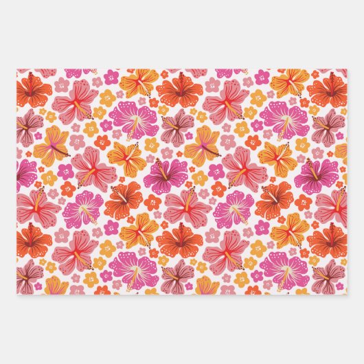 Tropischer Hibiskus - rosa und orange Geschenkpapier Set (Vorderseite 3)
