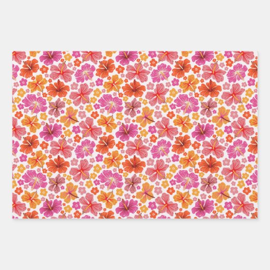 Tropischer Hibiskus - rosa und orange Geschenkpapier Set (Vorderseite 2)