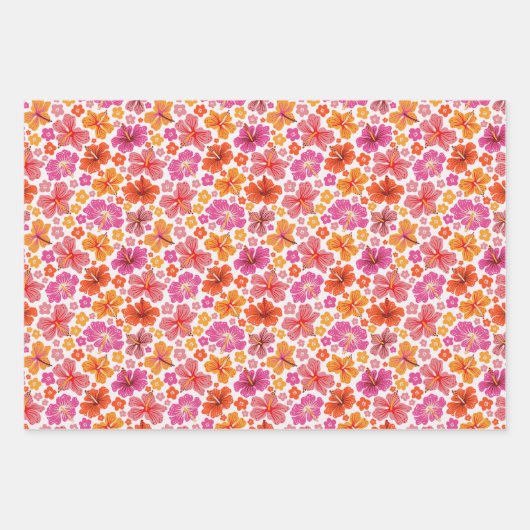 Tropischer Hibiskus - rosa und orange Geschenkpapier Set (Vorderseite)