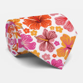 Tropischer Hibiskus - rosa und orange Krawatte (Gerollt)