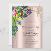 Tropischer Hibiskus Rose Gold Tropfen Rente Einladung (Vorderseite)