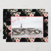 Tropischer Hibiskus Schwarzes Foto Save the Date (Vorne/Hinten)