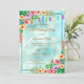 Tropischer Hibiskus Sommergeburtstag Party Einladung (Stehend Vorderseite)