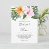 Tropischer Hibiskus und Blattfarben Einladung (Stehend Vorderseite)