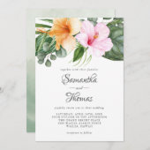 Tropischer Hibiskus und Blattfarben Einladung (Vorne/Hinten)