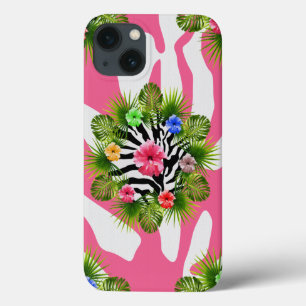 Tropischer Hibiskus und exotische rosa Zebrastreif Case-Mate iPhone Hülle