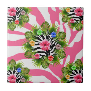 Tropischer Hibiskus und exotische rosa Zebrastreif Fliese