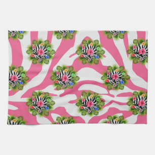 Tropischer Hibiskus und exotische rosa Zebrastreif Handtuch