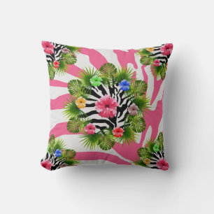 Tropischer Hibiskus und exotische rosa Zebrastreif Kissen