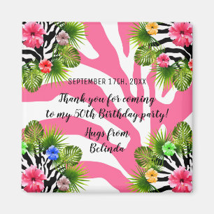 Tropischer Hibiskus und exotische rosa Zebrastreif Magnet