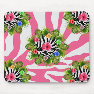 Tropischer Hibiskus und exotische rosa Zebrastreif Mousepad