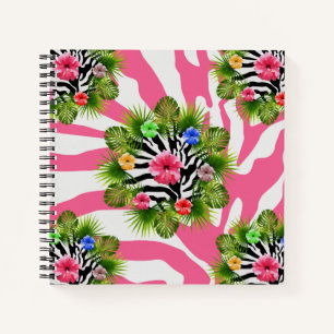 Tropischer Hibiskus und exotische rosa Zebrastreif Notizblock