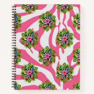 Tropischer Hibiskus und exotische rosa Zebrastreif Notizbuch