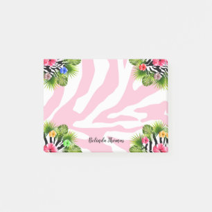 Tropischer Hibiskus und exotische rosa Zebrastreif Post-it Klebezettel