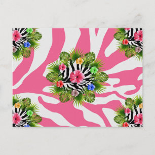 Tropischer Hibiskus und exotische rosa Zebrastreif Postkarte