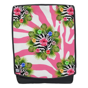 Tropischer Hibiskus und exotische rosa Zebrastreif Rucksack