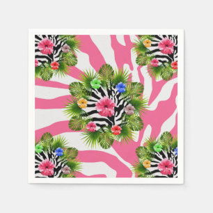 Tropischer Hibiskus und exotische rosa Zebrastreif Serviette