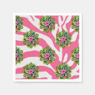 Tropischer Hibiskus und exotische rosa Zebrastreif Serviette