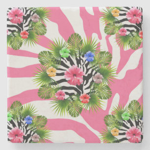 Tropischer Hibiskus und exotische rosa Zebrastreif Steinuntersetzer
