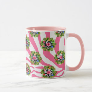 Tropischer Hibiskus und exotische rosa Zebrastreif Tasse