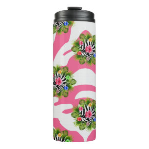Tropischer Hibiskus und exotische rosa Zebrastreif Thermosbecher