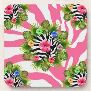 Tropischer Hibiskus und exotische rosa Zebrastreif Untersetzer