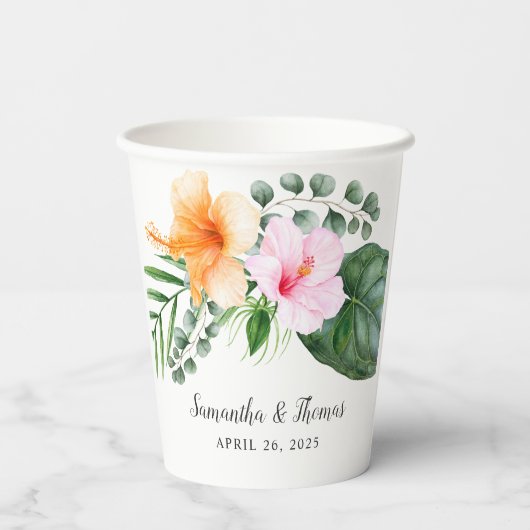 Tropischer Hibiskus und Folios Pappbecher (Rückseite)