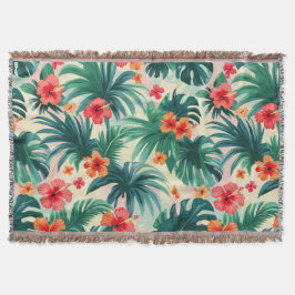 Tropischer Hibiskus und Palm Blätter Muster Decke