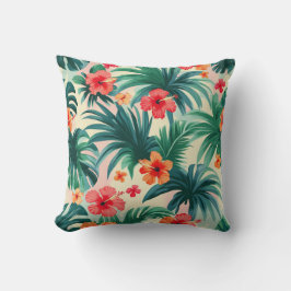 Tropischer Hibiskus und Palm Blätter Muster Kissen