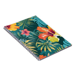 Tropischer Hibiskus und Palmblätter Notizblock