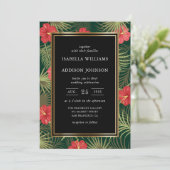 Tropischer Hibiskus- und Palmfronten Einladung (Stehend Vorderseite)