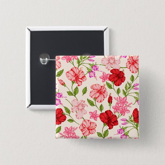 Tropischer Hibiskus und Plumeria Blumenmuster Button (Vorne & Hinten)