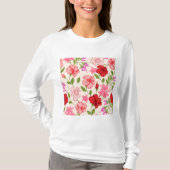 Tropischer Hibiskus und Plumeria Blumenmuster T-Shirt (Vorderseite)