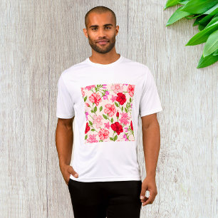 Tropischer Hibiskus und Plumeria Blumenmuster T-Shirt
