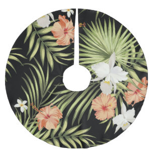 Tropischer Hibiskus: Vintage-Blumenmuster Polyester Weihnachtsbaumdecke