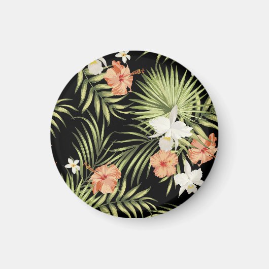 Tropischer Hibiskus: Vintages Blumenmuster Magnet (Vorne)